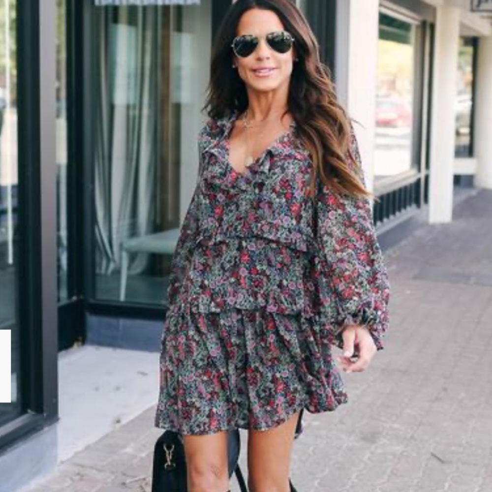 MAKE HER DAY FLORAL CHIFFON RUFFLE DRESS